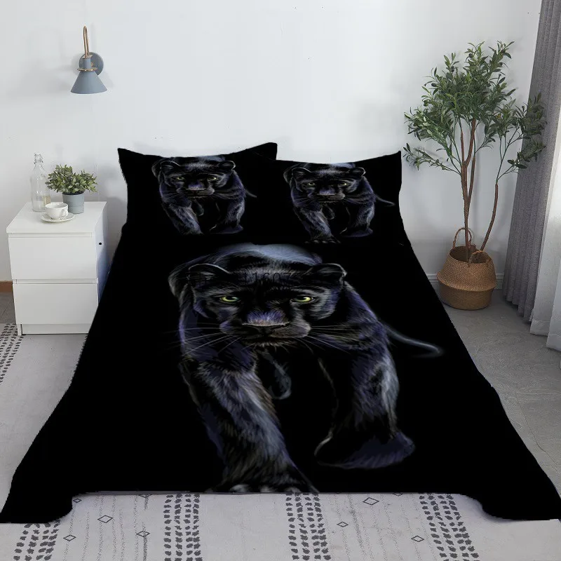 Animals Tiger Lion Leopard Bed Sheet Set 3D Printed Polyester Cartoon Bed Flat Sheet With Pillowcase Bed Linen