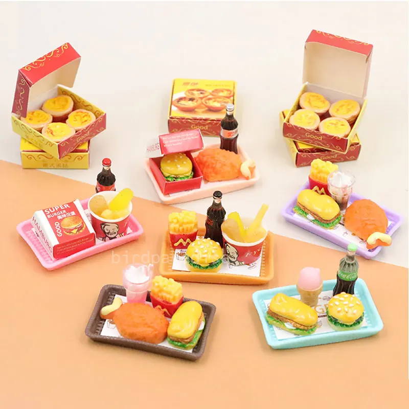 Mini Hamburger Coke Fries Miniature Fake Fast Food Model Play Kitchen Toys For Dolls Ob11 Bjd 1/6 1/12 Doll House Accessories