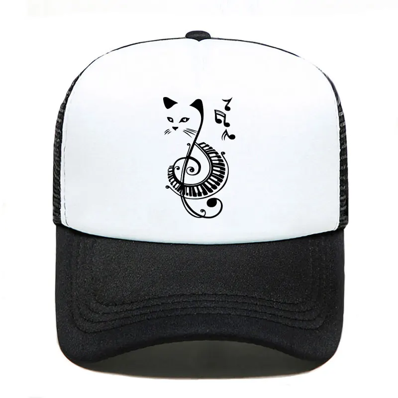 Black Cat Printed Music Funny Kawaii Baseball Cap Casual Men Women Parent-child Hats Mesh Visor Outdoor Sun Hat Adjustable Caps