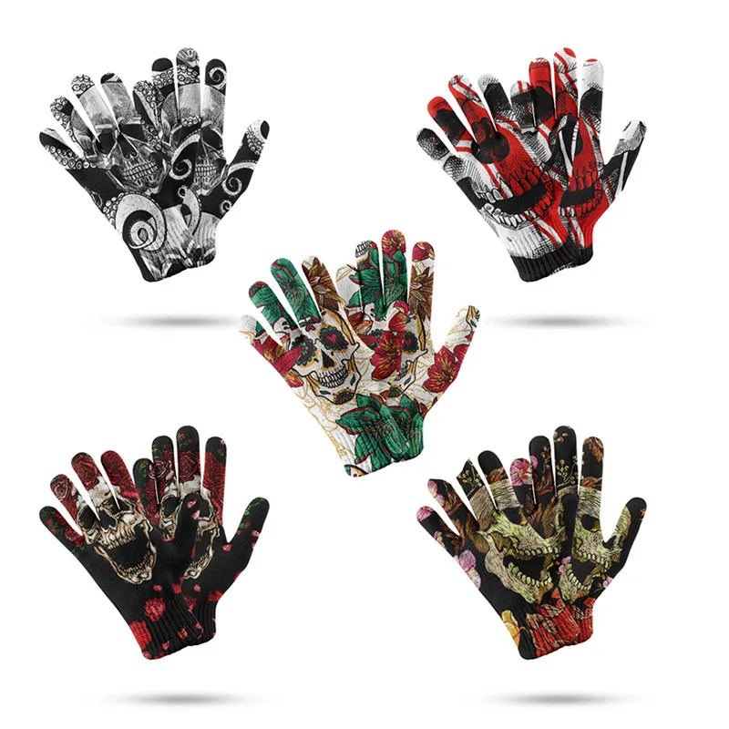 Personality Skull Style Touch Screen Gloves Universal Men Women Running Gloves Flexible Gloves For Use With Mobile Phones