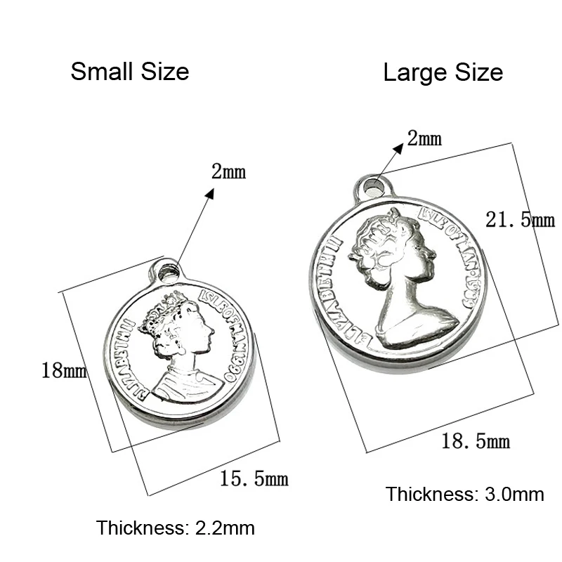 Hot Sale Queen Portrait Stainless Steel Charms Round Coin Pendant Retro Queen Currency Pendant Fashion Jewelry Accessory BXGA060