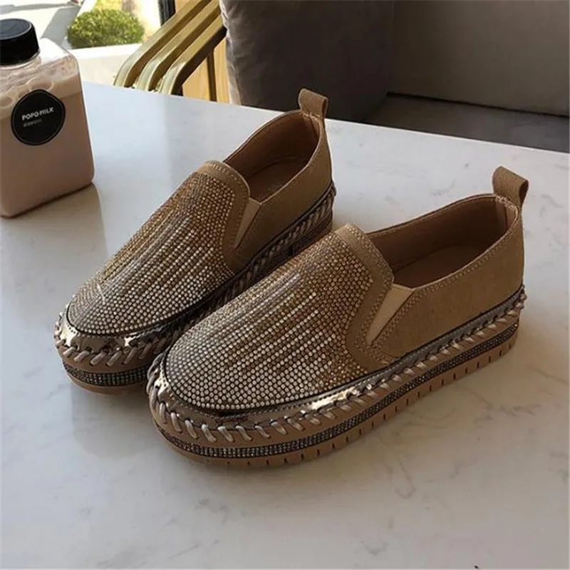 Mocasines de cristal con piel para mujer, que combina con todo calzado femenino, zapatillas informales de punta redonda, zuecos de plataforma