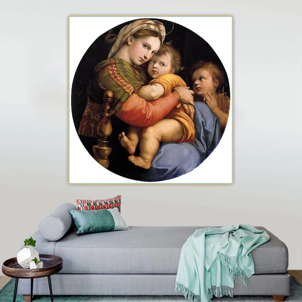 Madonna of the Chair by Raffaello Santi Canvas Oil Painting Aesthetics Picture Art Backdrop Wall Hanging Decor Home Decoration