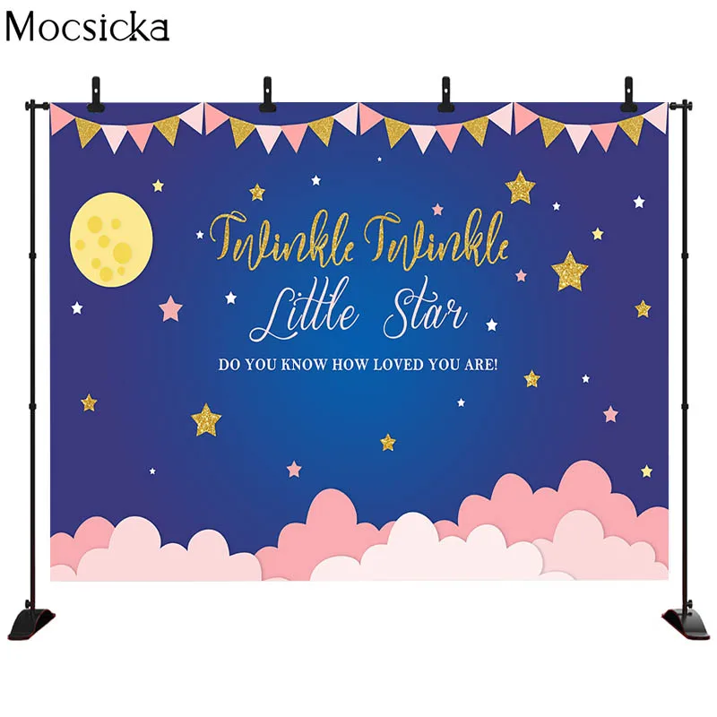 Mocsicka Boy Elephant Backdrop Twinkle Little Star Baby Shower Photography Background Blue Elephant Baby Shower Party Backdrops