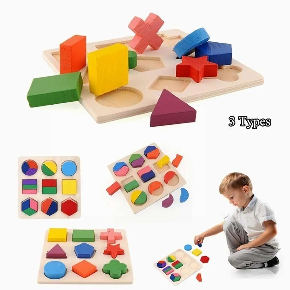Wooden Geometric Shapes Montessori Puzzle Kids Cognitive Toy Early Preschool Learning Educational Toy For Baby Toddler Children