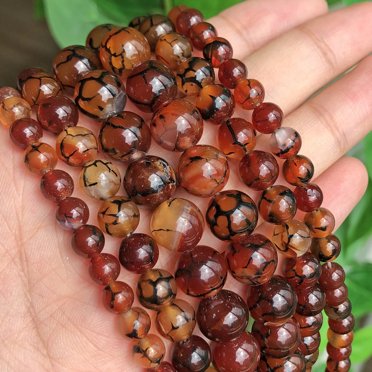 Natural Stone Beads Coffee Dragon Vein Agate Crackle Onyx Round Beads For Jewelry Making Diy Bracelet Necklace 15\'\' 6/8/10/12mm