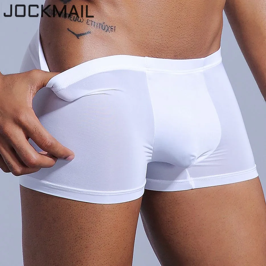 JOCKMAIL Sexy men underwear Boxer shorts Ice silk u convex soft kilot male trunks cueca  homme slips underpants