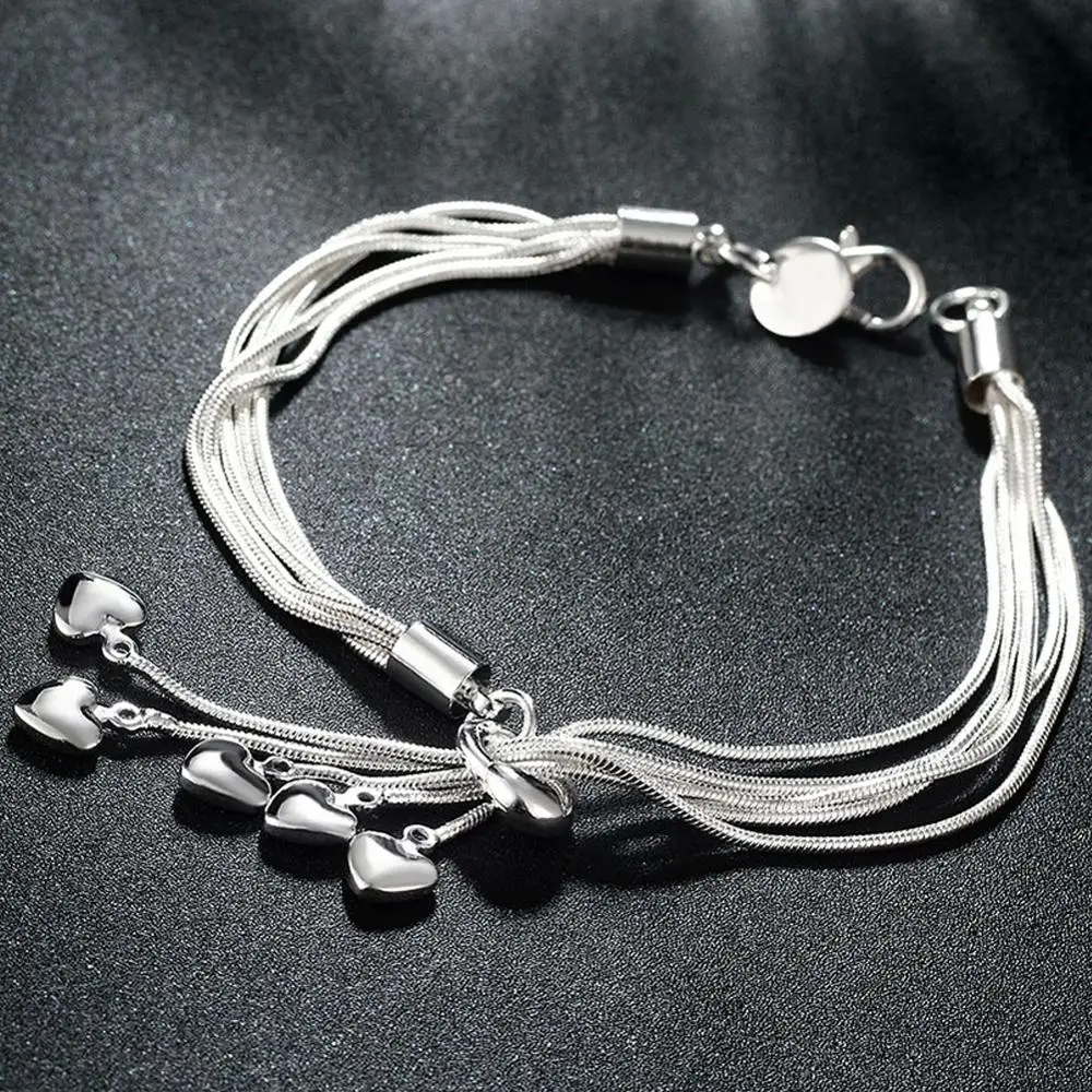 BABYLLNA Delicate Elegant Five Hearts Women Bracelets 925 Sterling Silver Jewelry Snake Chain Bracelet Ladies Top Qua Iity Gifts