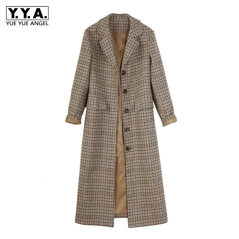 Ladies Office Super Long Trench Coat Brand Plaid Single Breasted Straight Womens Windbreaker Outwear Vintage Autumn New Trench