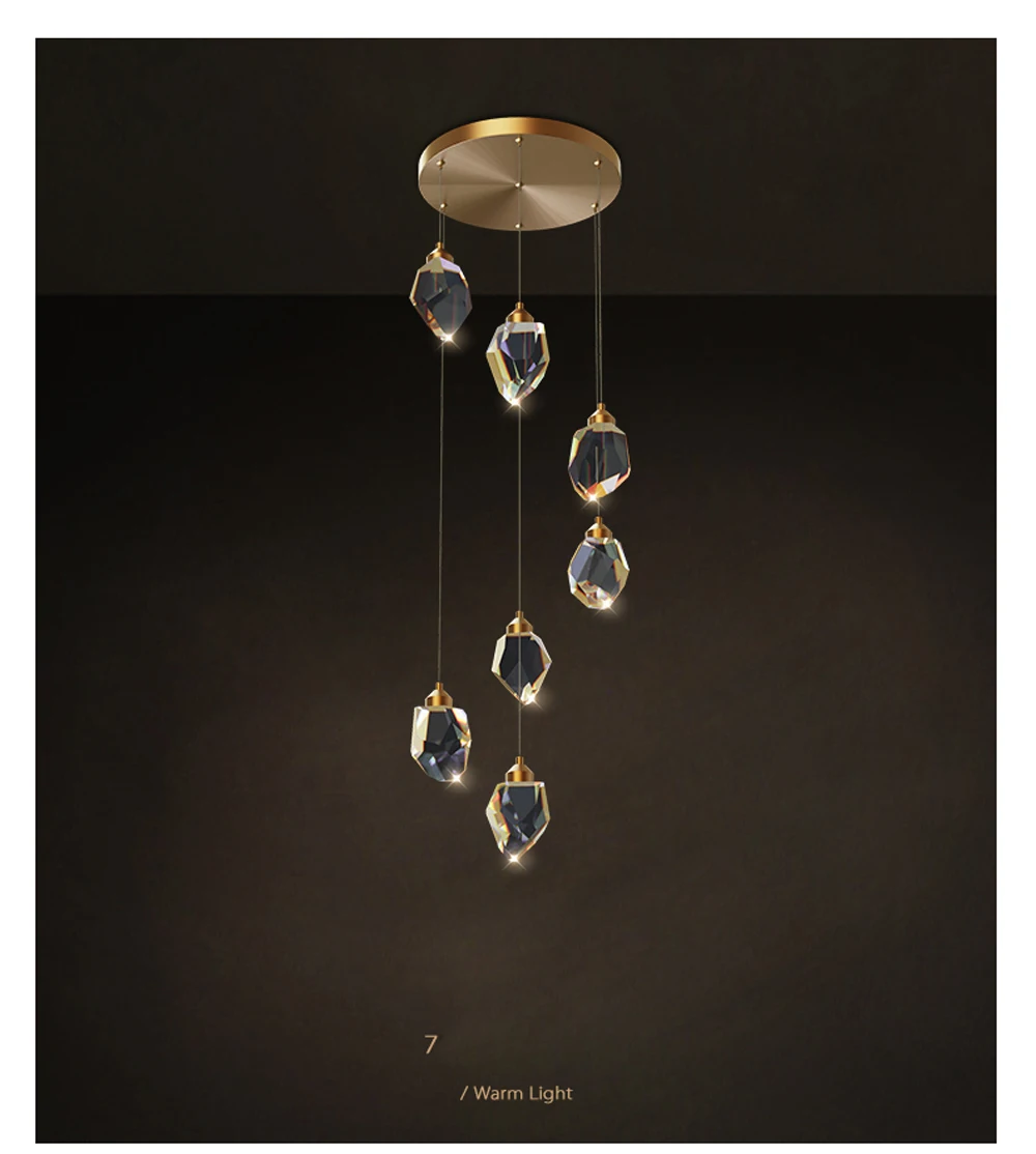 LED Copper Crystal Stone Golden Pendant Lamp Light