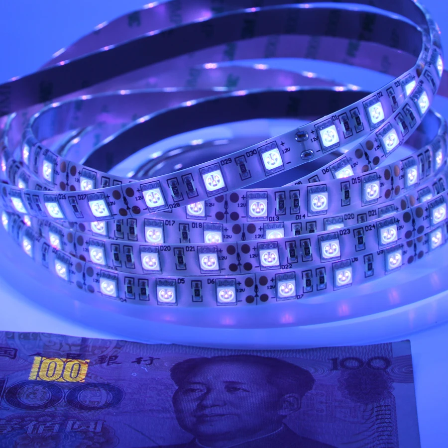 12V  Ultraviolet  UV 395-405 nm LED Strip Waterproof IP65 or  not waterproof IP20  60 leds/m 5050 SMD White PCB LED Strip Lights