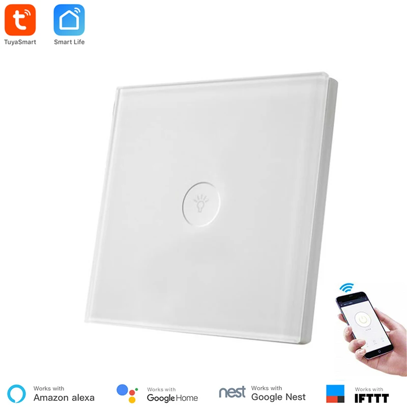 

Type 86 Smart Wall Touch Switch WiFi Switch 220V EU Standard 1 Gang Voice Control Via Alexa Google Home Tuya Smart APP Control