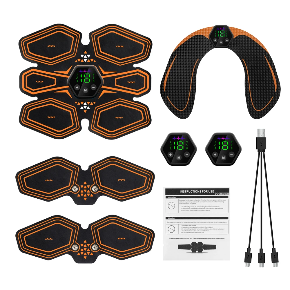 Abdominal Muscle Stimulator Trainer USB Connect Hip EMS Abs Fitness Electrostimulator Toner Exercise LED 6M 19 Level