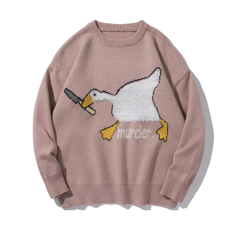 Winter New Goose Duck Cartoon Printed Harajuku Korean Style Men Knitted Sweater Murder Oversized Pullovers Men Women Clothing