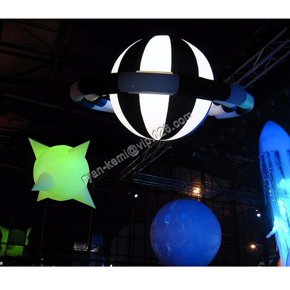 LED inflatable UFO balloon spaceship model for hanging decoration from ceiling festival events stage bar decorative lights