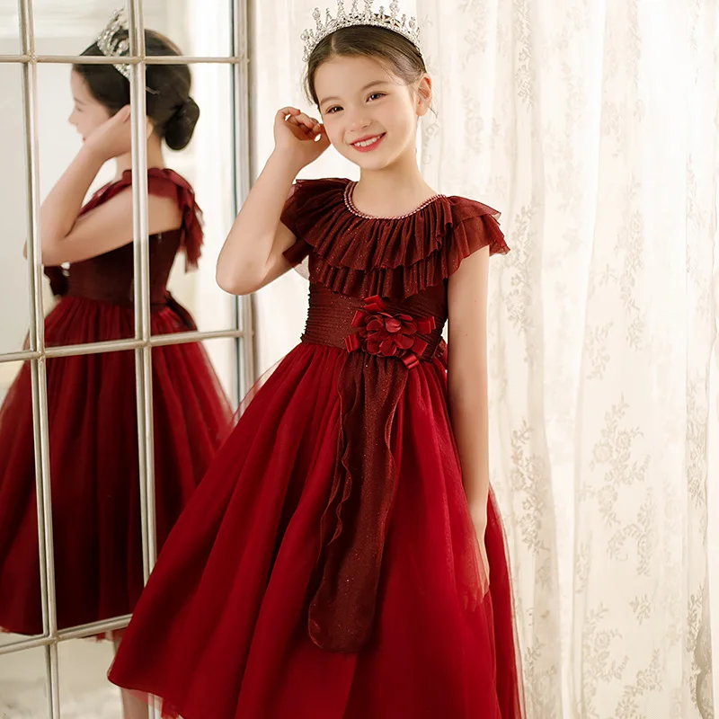 

Christmas Long Evening Party Princess Dresses For Girls Fluffy Gauze Atmospheric Costumes Children Wedding Flower Kids Ball Gown