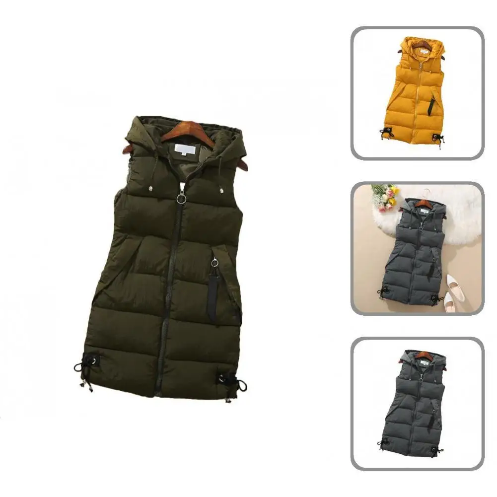 

Female Stylish Warm Drawstring Waistcoat Jacket Streetwear Women Vest Solid Color for Dating