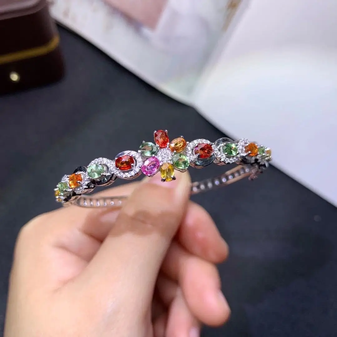 Foydjew New Luxury Rainbow Candy Color Artificial Tourmaline Bracelets Women\'s Fashion Silver Color Bracelet Bangles For Women