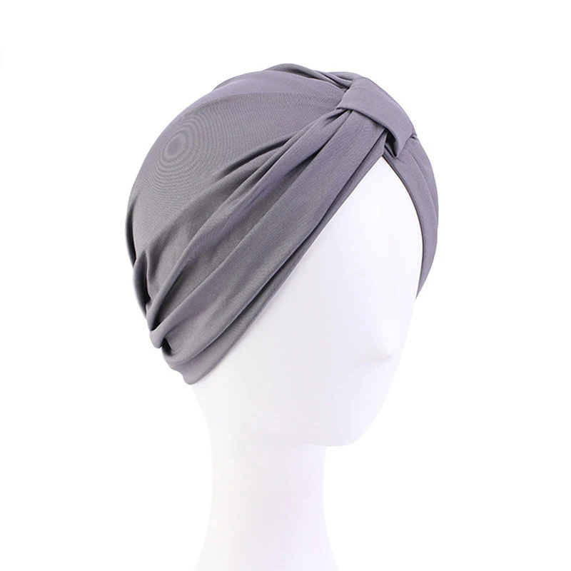 Indian Women Modal Cotton Pleated Hat Chemo Hair Loss Cancer Turban Bonnet Head Scarf Wrap Strech Bandana Cover Beanie Arab Cap