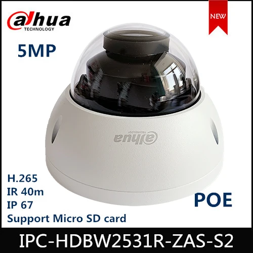 IPC-HDBW2531R-ZAS-S2 Dahua 5MP Lite IR Vari-focal 2.7mm ~ 13.5mm telecamera di rete Dome PoE H.265 IP67 rilevamento del movimento di protezione