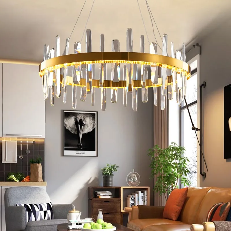 Jmzm Modern Crystal Chandelier LED Luxury Pendant Lamp Remote Control Dimming For Living Room Dining Hall Bedroom New Chandelier