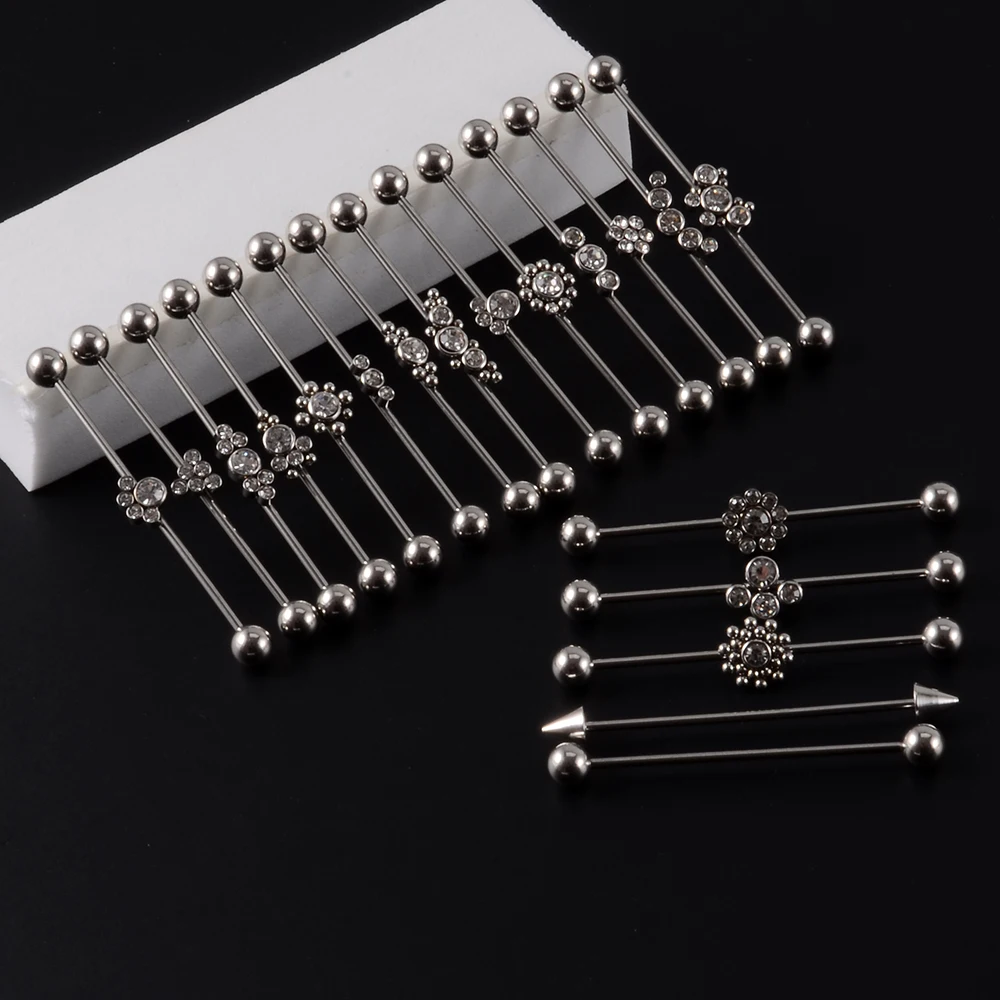 3Pc Steel Industrial Straight Barbell Ring Earring Piercing Dumbbell Bar Scaffolding Ear Nipple Cartilage Helix Body Jewelry