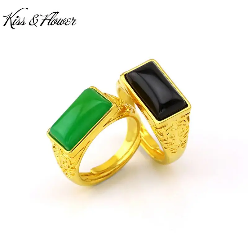 

KISS&FLOWER RI46 Fine Jewelry Wholesale Fashion Man Boy Father Birthday Wedding Gift Vintage Fortune 24KT Gold Resizable Ring