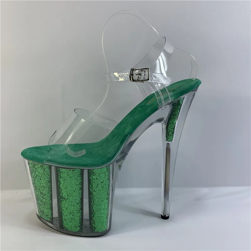 Stage model training sexy transparent green sequins 20 cm stiletto heels, 8 inch nightclub stiletto sandals