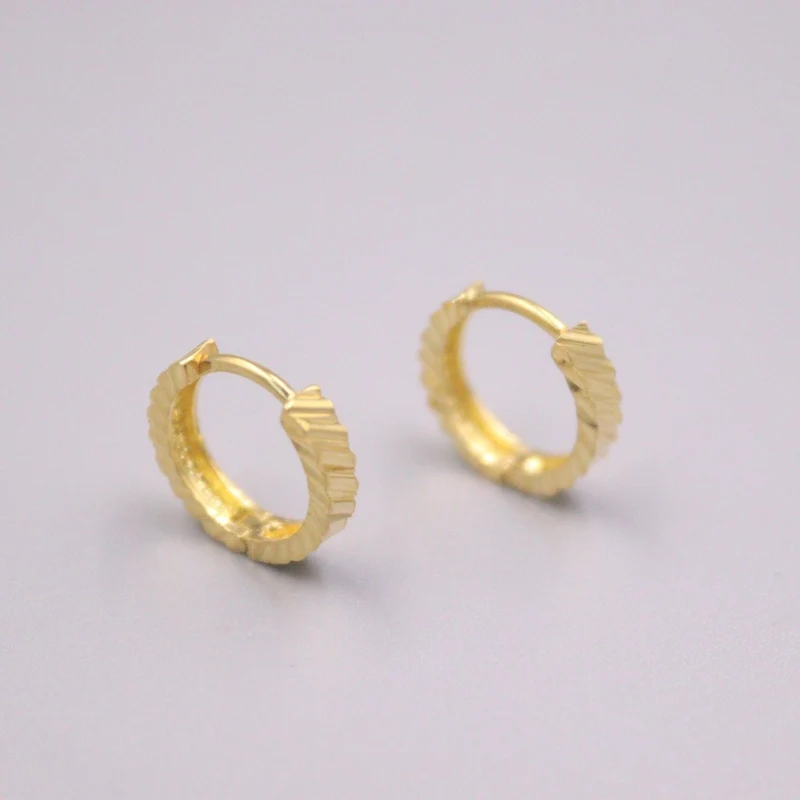 

New Solid Pure 18Kt Yellow Gold Earrings Women Laser Figure Earrings 1.4-1.6g 12*2.5mmn