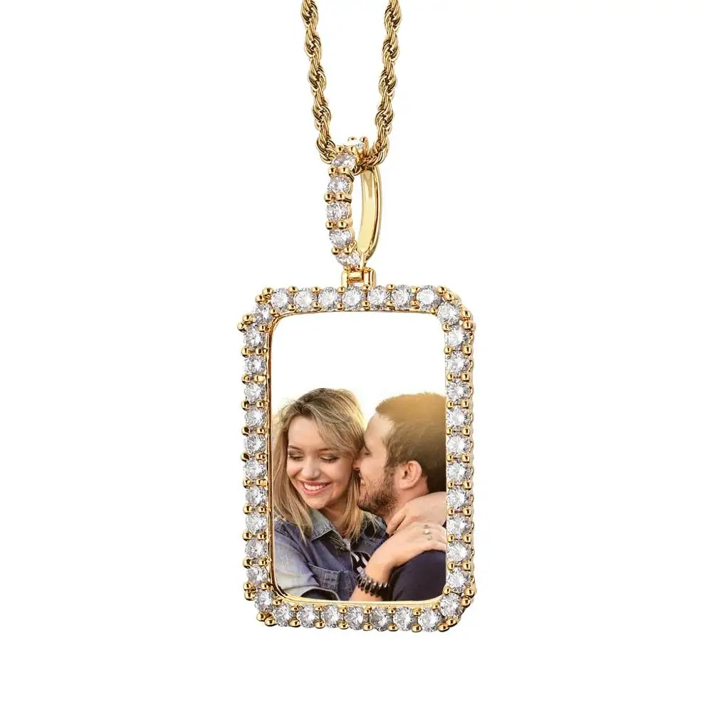 Custom Photo Made Pendant Necklace Full Iced Out Square Tag Men Women DIY Jewelry Gifts Free Shipping