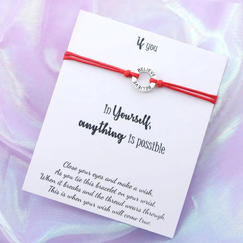 Believe Wishes Bracelet Believe In Yourself Wish Bracelet Believe Charm Red String Rope Bracelet for Women Men Friendship Gift