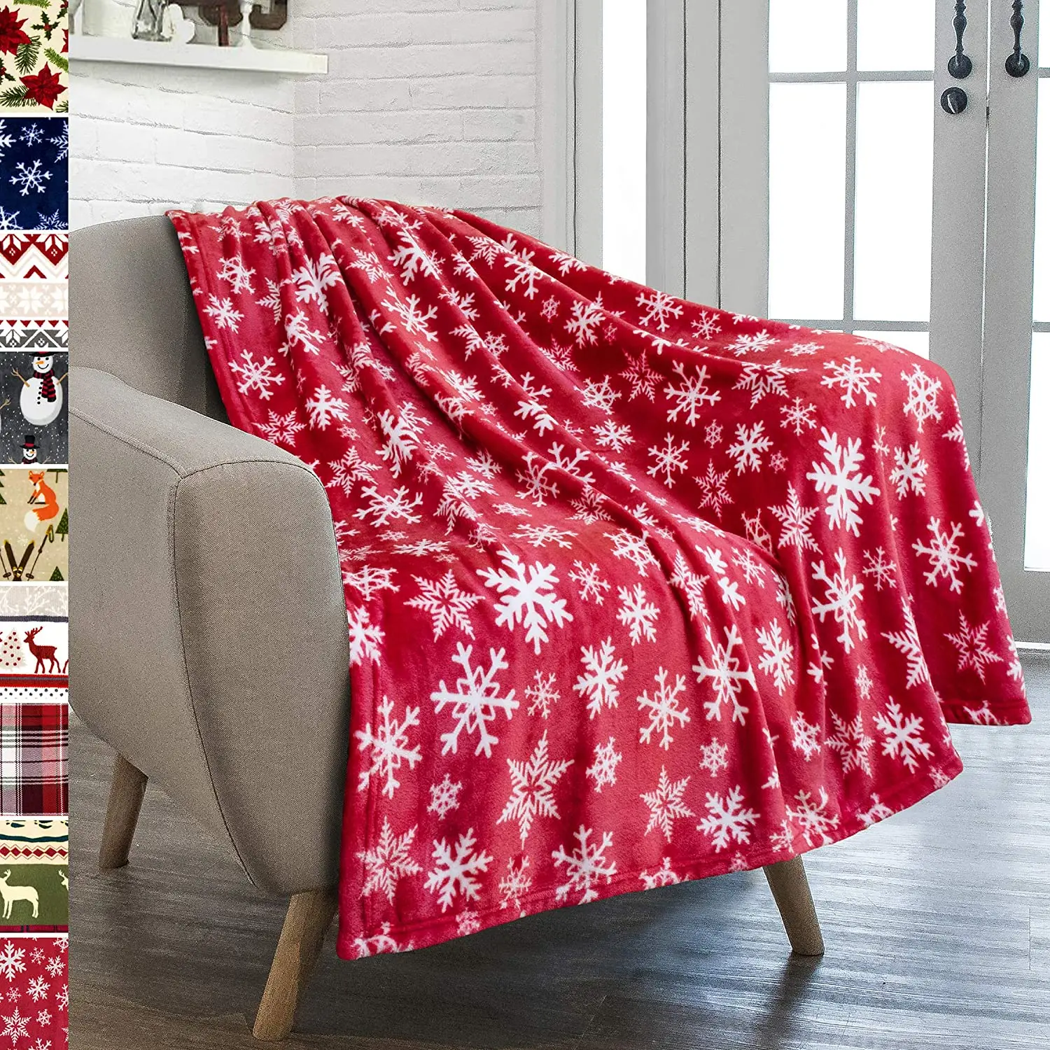 

Christmas Throw Blanket Red Snowflake Christmas Fleece Blanket Soft Plush Warm Winter Cabin Throw (Red/White Snowflake)