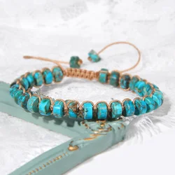 Vintage Boho Natural Stone Bracelet 3x6mm Agates Tiger Eye Beaded Chakra Bracelets Bangles Adjustable Jewelry for Women Men Gift
