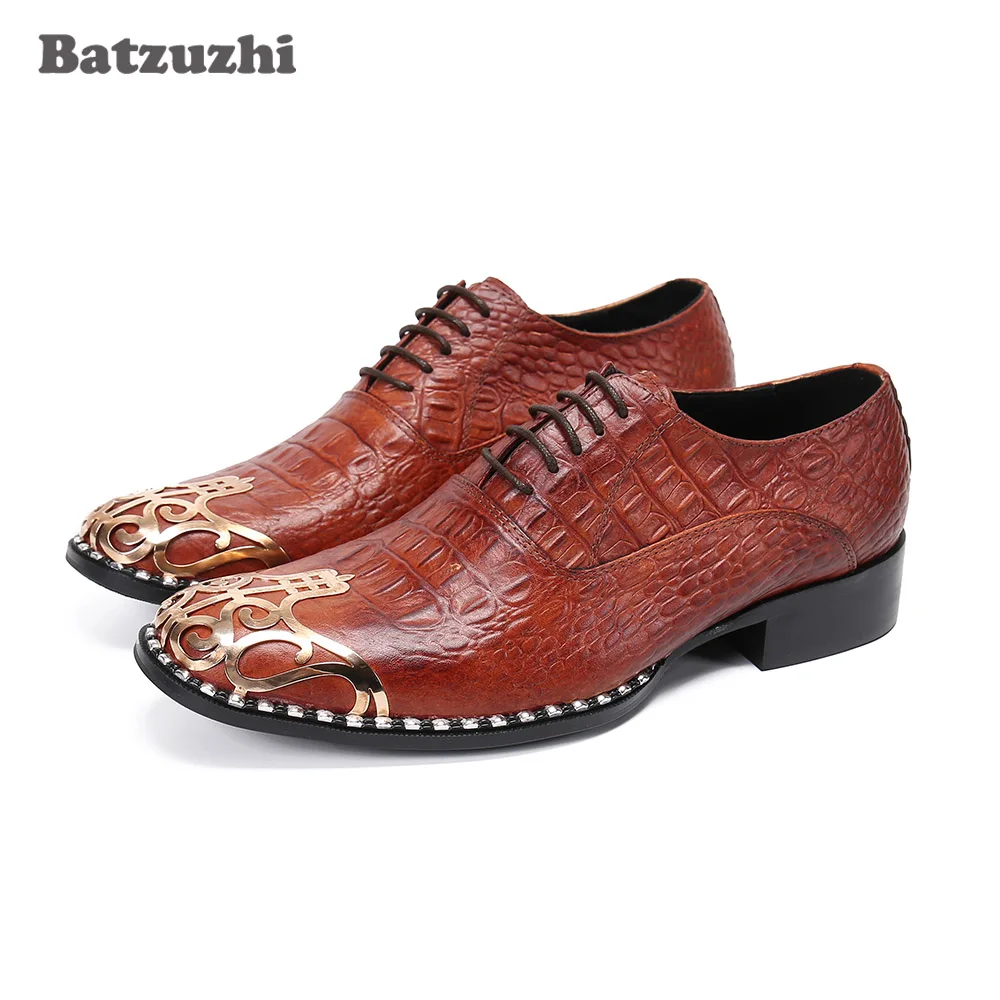 

Batzuzhi Italian Type Fashion Men's Shoes Special Metal Toe Brown/Black Leather Dress Shoes Men Formal Business Zapatos Hombre