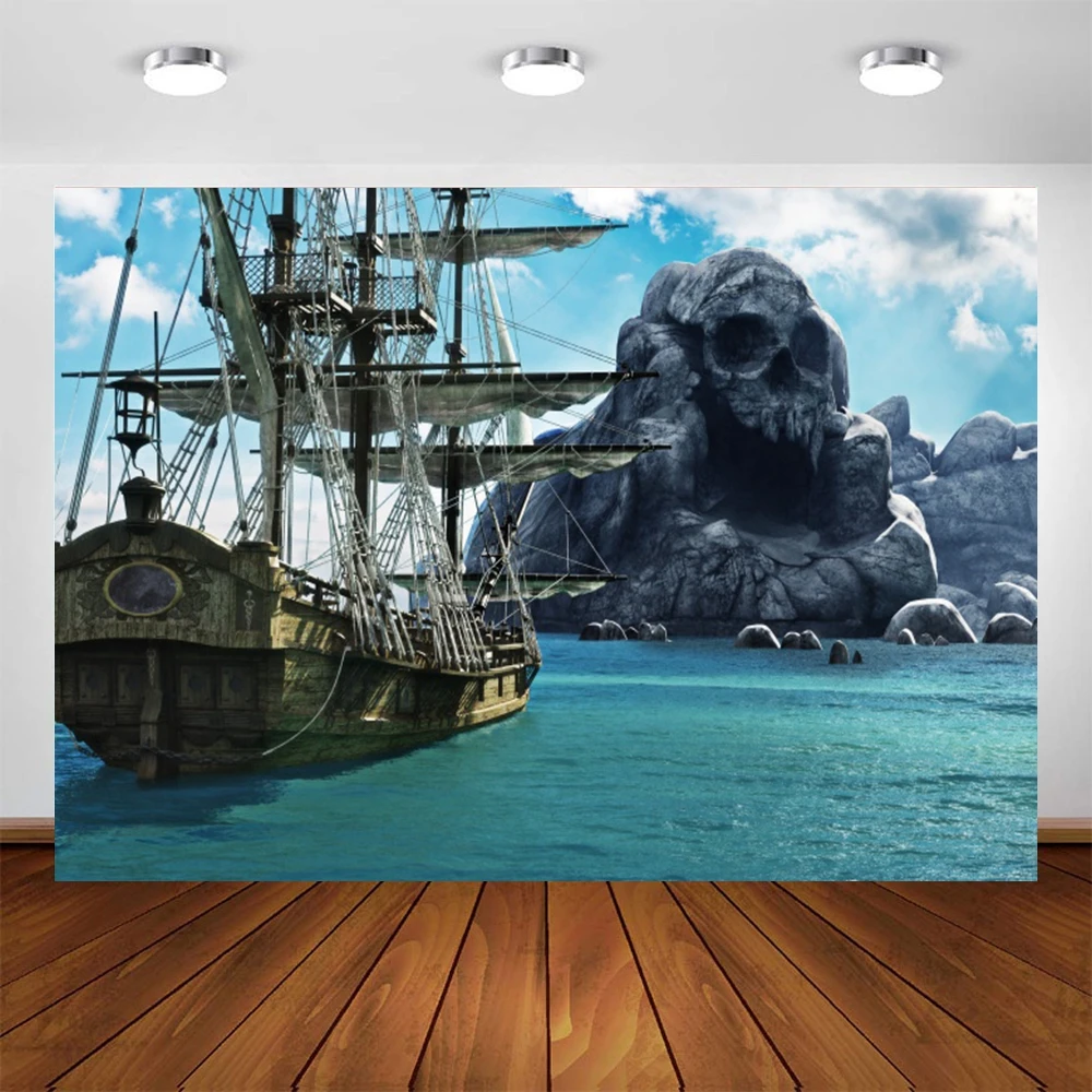 Pirate Ship Mountain Baby Birthday Photocall Photography Backdrop Party Decor Photographic Background Photo Studio Photophone