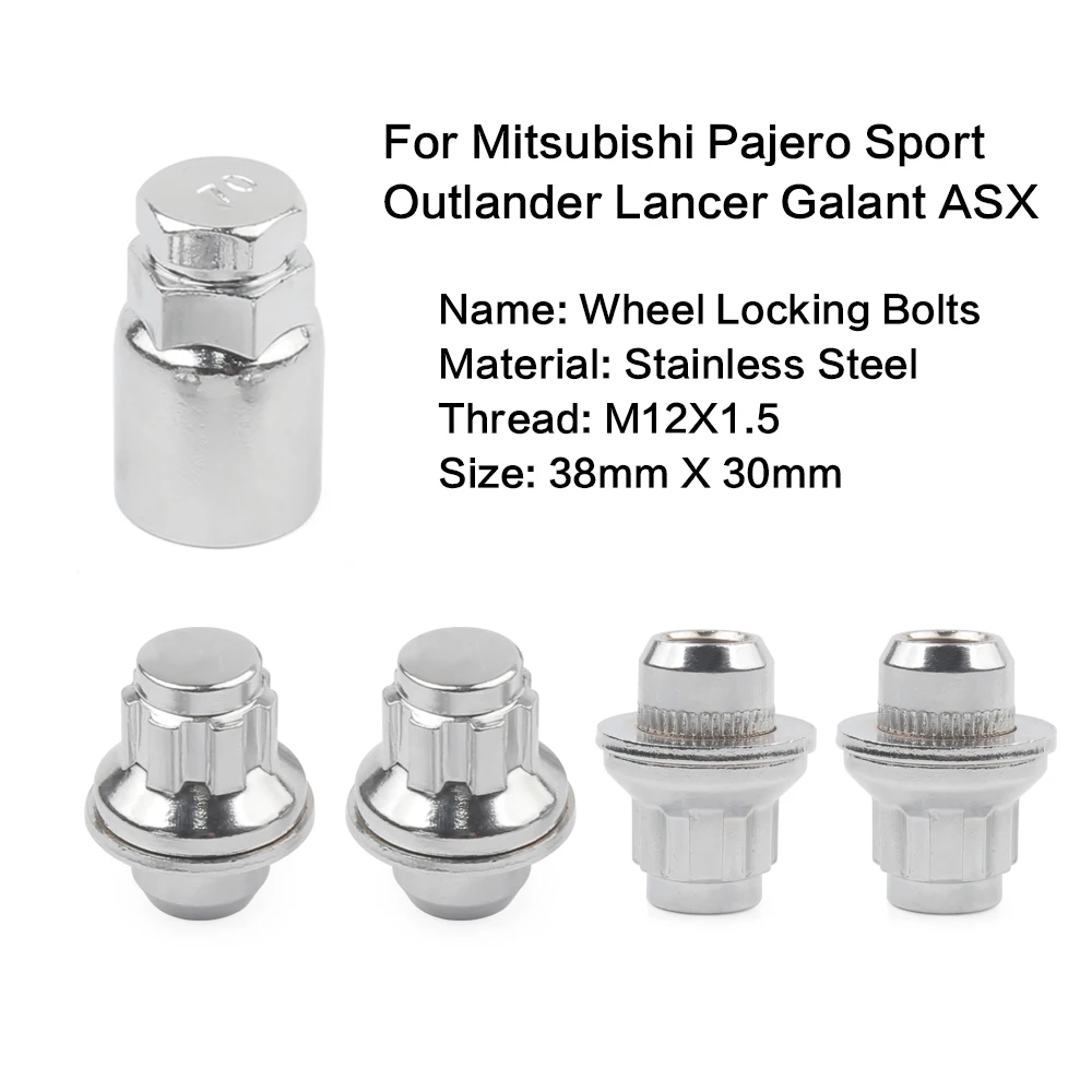 1 Set M12x1.5car Chrome Anti-theft Wheel Screw Bolt Lock Nut Key Adapter for Mitsubishi Pajero Sport Outlander Lancer Galant ASX