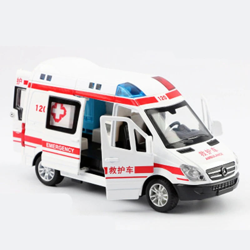 1:32 Simulazione Ospedale Salvataggio Ambulanza Polizia Pressofuso Modello di Auto In Metallo con Tirare Indietro Suono Luce Giocattoli Regali BoysToy Car
