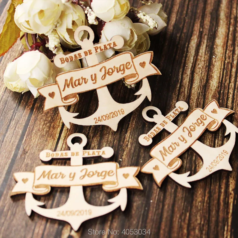 Anchor Save the Date Wood Cut  ,Personalized  Wedding Wooden Save the date Mangets,  Fridge Magnets