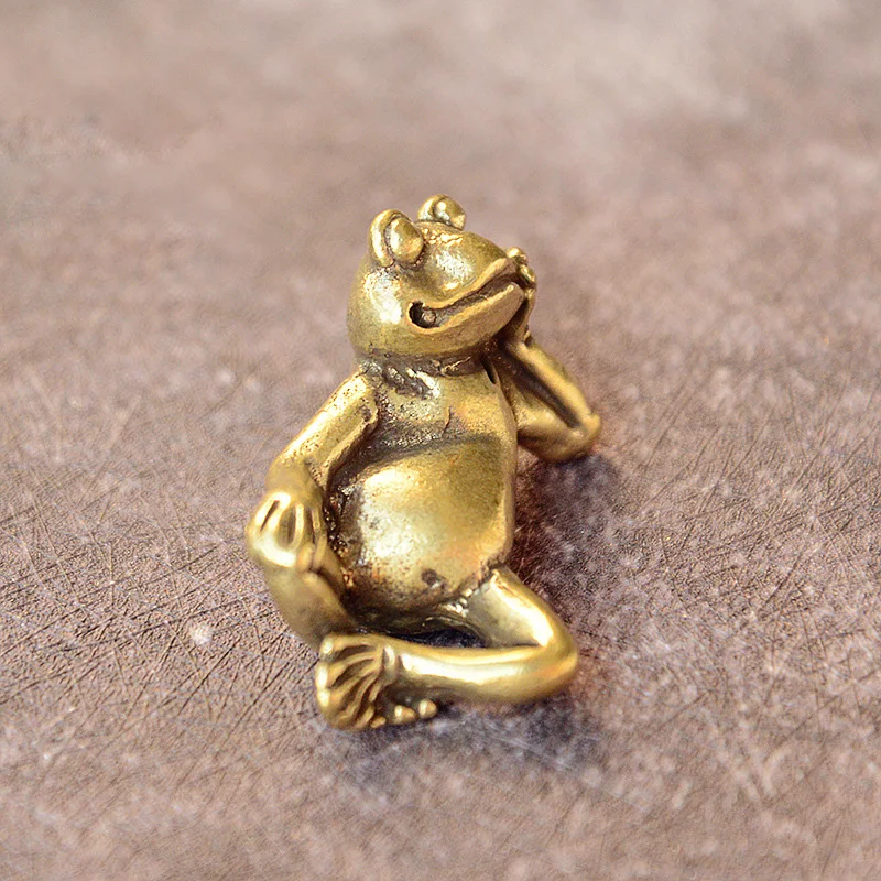 Funny Brass Lying Thinking Frog Miniature Figurines Toys Desk Ornaments Decors Crafts Accessories Vintage Copper Animal Tea Pets