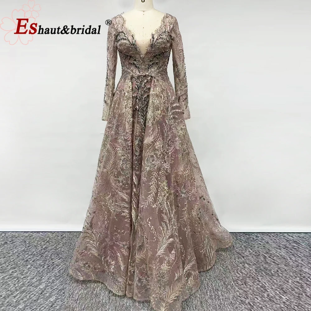 Elegant Dubai Mermaid Sleeveless Evening Night Dress 2024 V-Neck Crystal Lace Long Formal Prom Wedding Party Gowns Customized