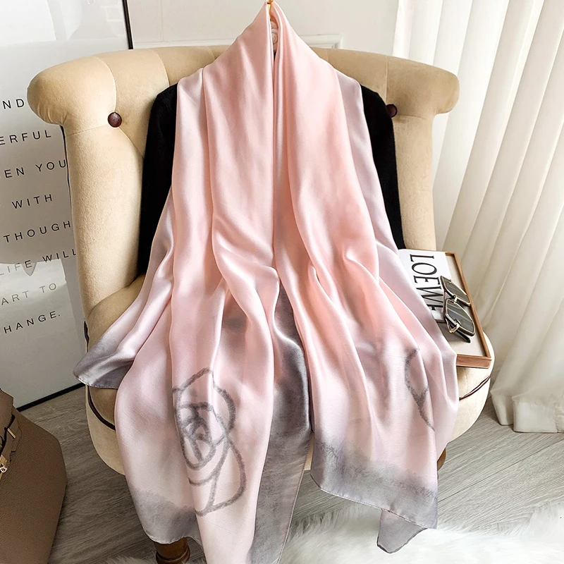 180*90cm Luxury Brand Hijab Summer Women Soft long Print Silk Scarf Lady Shawl Wrap Bandanna Beach Stoles female foulard muffler