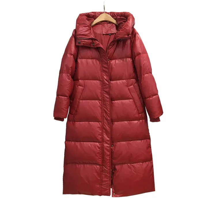 Long down jacket coat over-the-knee cultivate one's morality show thin hooded eiderdown outerwear small quilt ladies