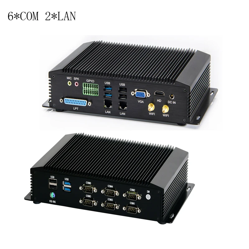 6*RS232 COM 2*COM 6*LAN ITX Case Rugged Fanless Mini Computer HDMI VGA 4USB3.0 Intel Core i5 4200U LPT GPIO Mini PC HTPC