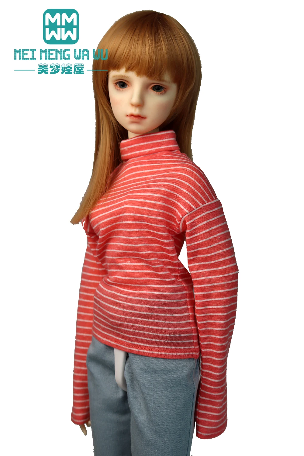 60CM BJD Doll Clothes 1/3 SD Toys Ball Jointed Doll Fashion Striped Turtleneck Jeans