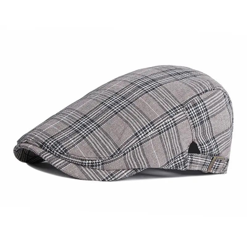 Cotton Spring Summer Fashion Joker Plaid Newsboy Caps Flat Peaked Cap Men and Women Painter Beret Hats 77