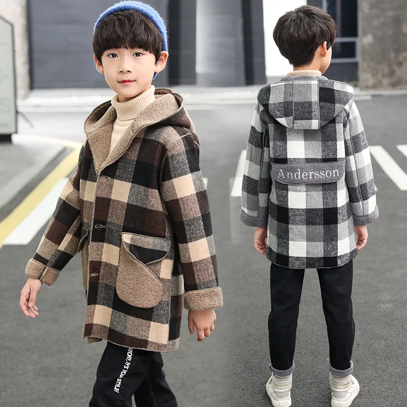 

Children's Woolen Jacket Overcoat Foreign Trade 2021 Fall & Winter New Boys Thickened Outerwear Boys Fleece-lined Trench Coat