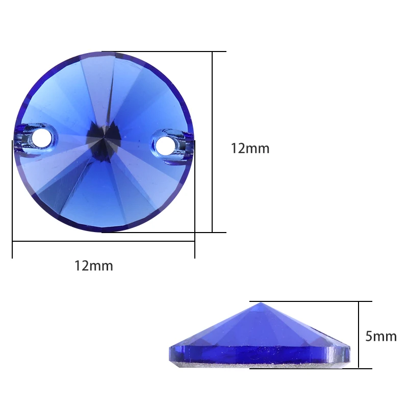 Twinkling Aquamarine Amethyst Round K9 Glass Rivoli Sew on Rhinestones Flat Back Strass Crystal Buttons Sew on Clothing Crafts
