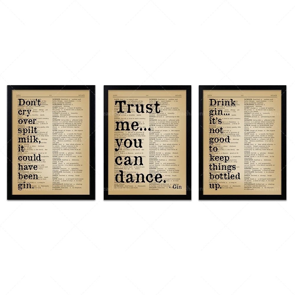 3 sets of interesting gin quotes-gin quotes-restaurant typography-kitchen wall prints printed posters