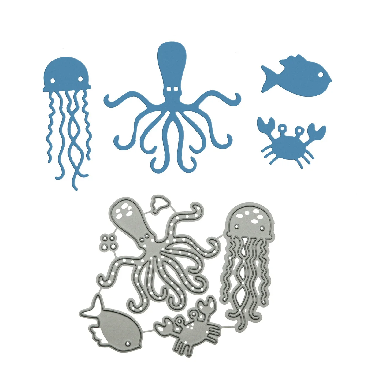 Jellyfish Pattern Metal Cutting Dies Scrapbooking Octopus Crab Fish Shape Clipart Cutter Mold For DIY Diary Book Decorating