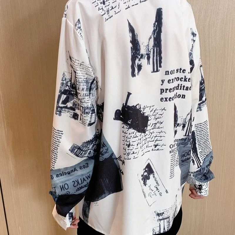 Blusa estampada de manga larga para mujer, Camisa de gasa de estilo Retro extranjero, primavera y otoño, 2021